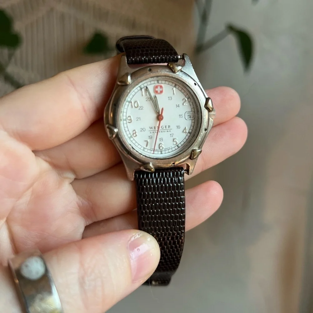 Wenger Swiss Military Women’s Watch Stainless Steel Date Window, Genuine Leather